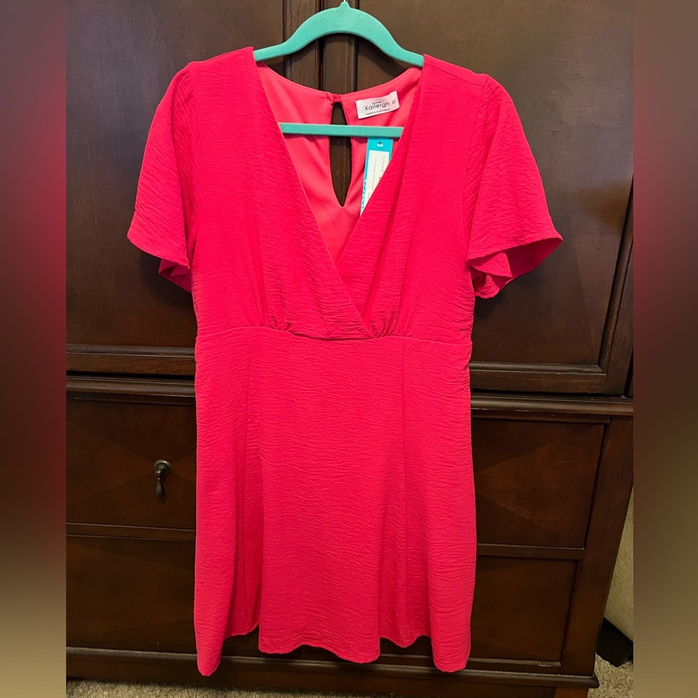 Hot pink shirt dress
